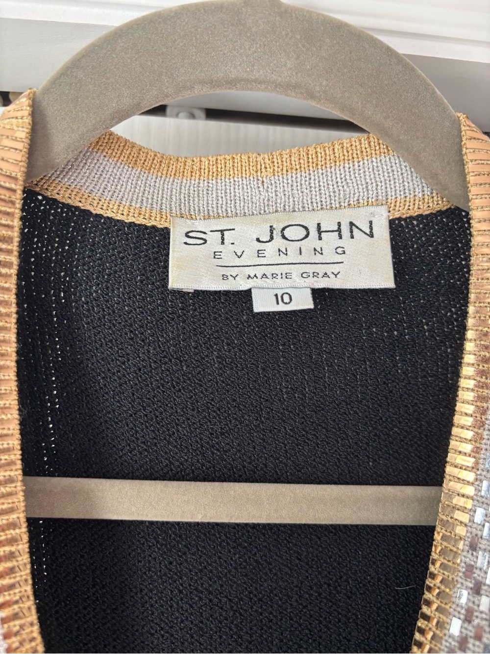 Vintage St. John Evening Black Knit Jacket with Gold Trim and Skirt - Picture 2 of 5